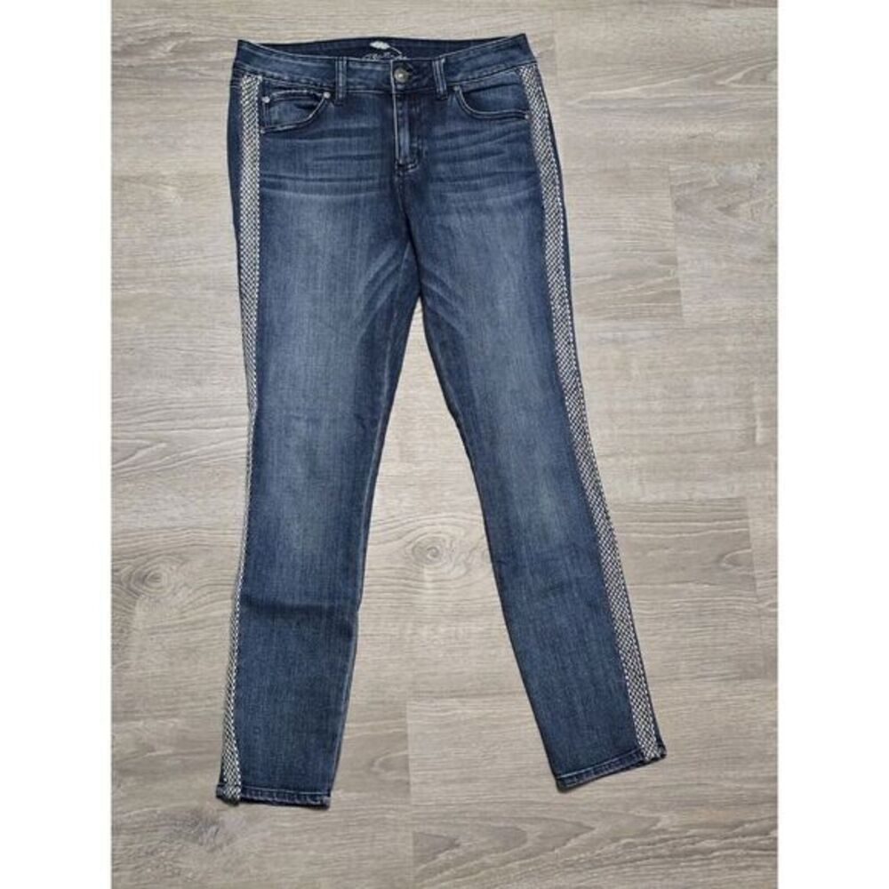 Bob Timberlake Women's Tweed Tuxedo Stripe Tapered Denim Blue Jeans‎ Size 6